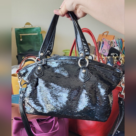 Coach Poppy Rocker Black Sequin Satchel Bag - Picture 2 of 7